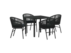 Maison Exclusive - Juego de comedor de jardín de 5 piezas de acero con recubrimiento de polvo negro