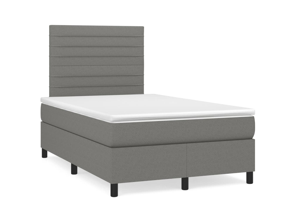 Cama Box Spring Con Colchón Y Led Tela Marrón Oscuro 120x190 Cm