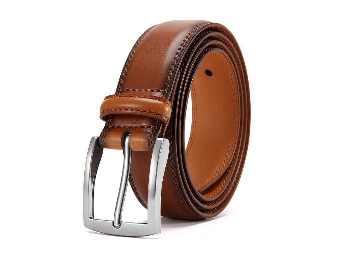 Cinturón de cuero genuino para hombre de Yuysan, informal, sencillo y versátil, 3,5 cm de ancho, 110 cm de largo, color marrón.