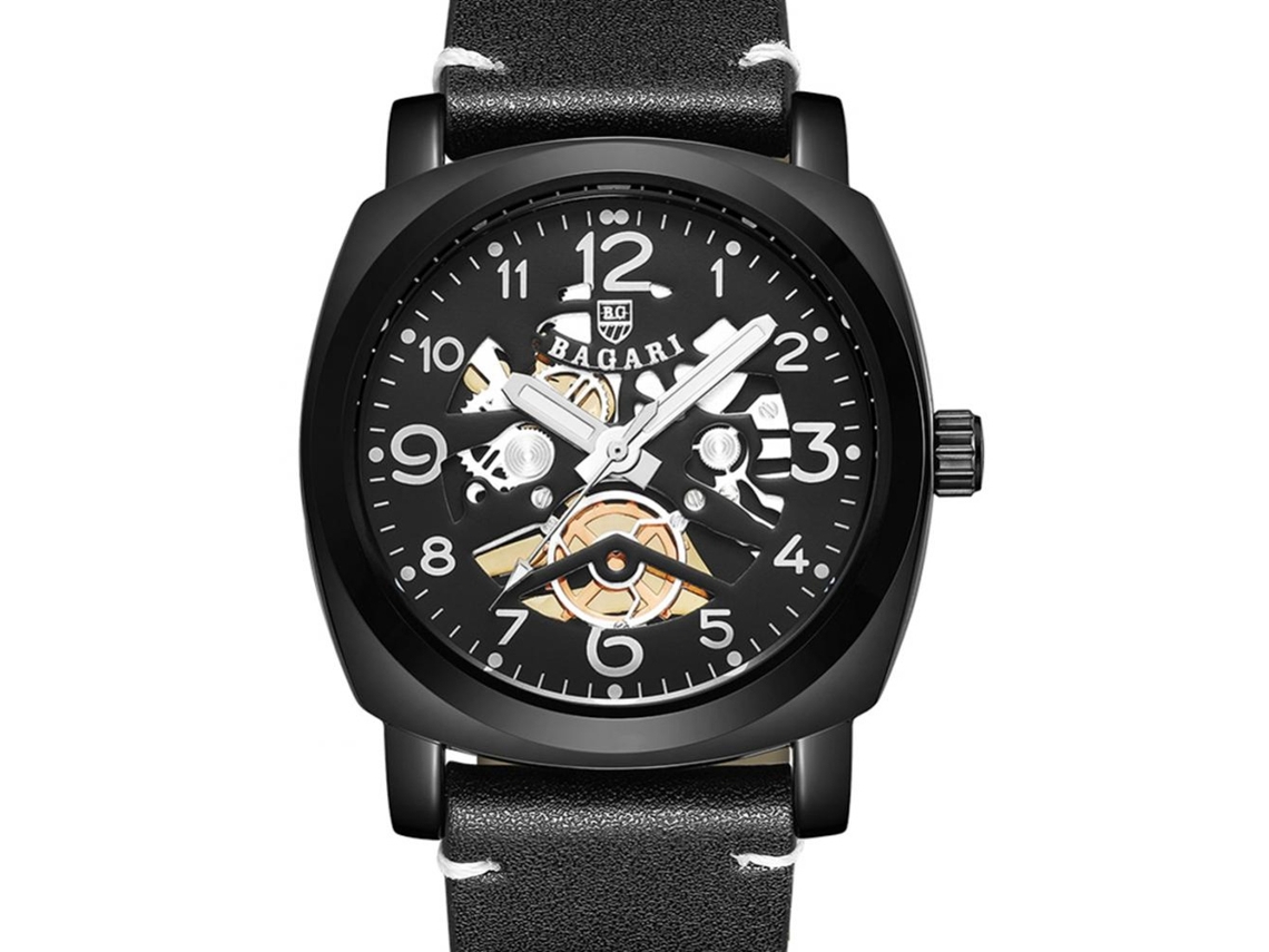 Reloj Deportivo Para Hombre De Cuero Pu Con Cuarzo Y Dial Redondo Bagari (negro)