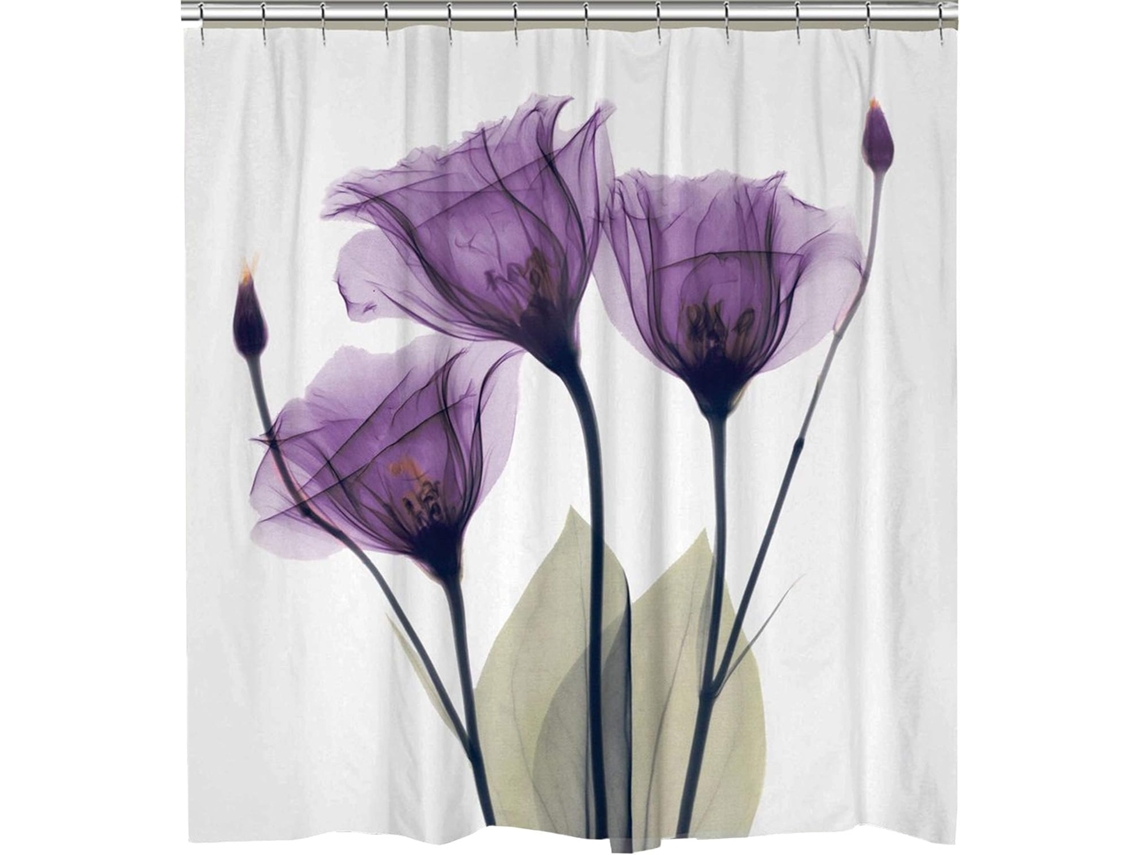 Cortina de ducha 3D con 12 ganchos, resistente al moho e impermeable, color morado Jortmrd