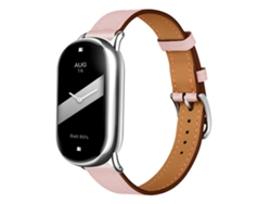 Bracelete Para Xiaomi Smart Band 10/9/8 - Couro - Fivela Prateada Fina Rosa
