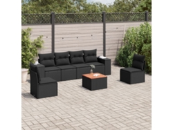 Conjunto de sofá de jardín de 7 piezas con cojines de mimbre negro de DKD Home Decor