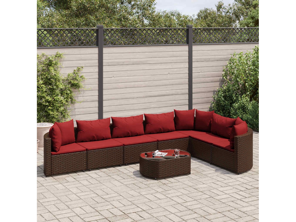 Conjunto de sofá de jardín de 8 piezas con cojines de mimbre marrón de DKD Home Decor