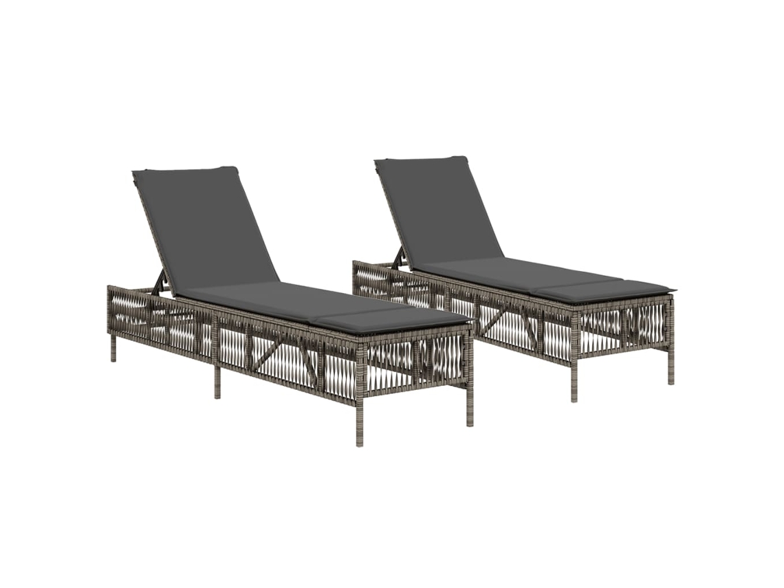 Juego de 2 tumbonas de mimbre con cojines, patas grises, EXCLUSIVA MAISON