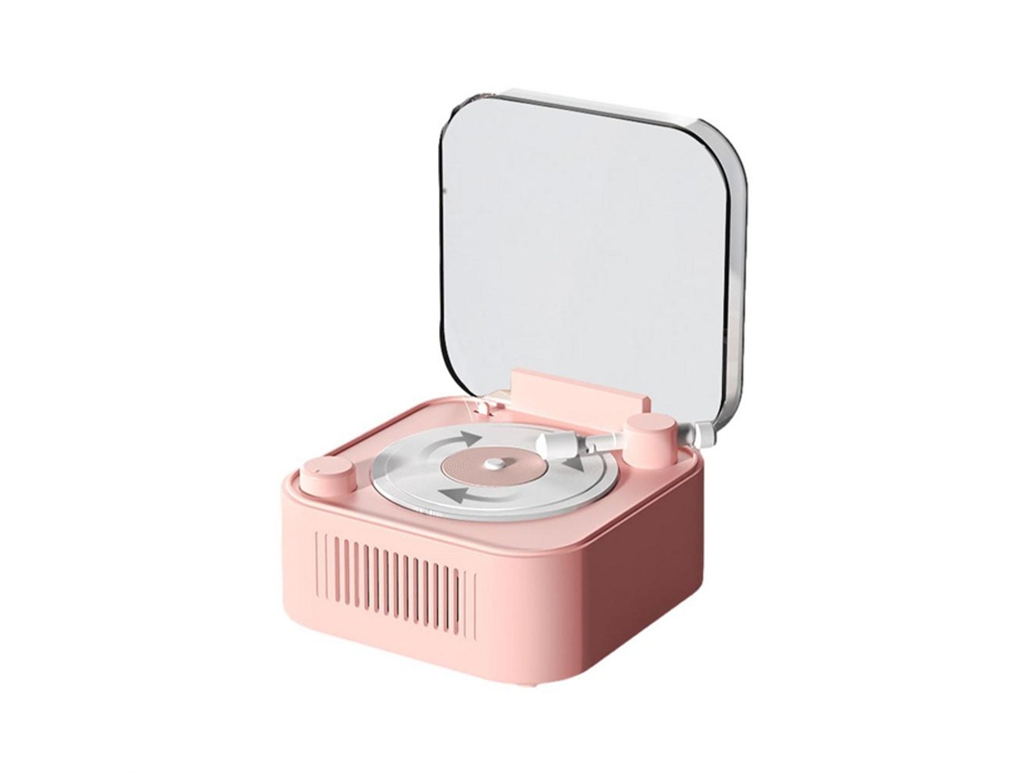 Altavoz Bluetooth inalámbrico retro, mini tocadiscos portátil de sobremesa, sonido de alta fidelidad, rosa, Sfushos