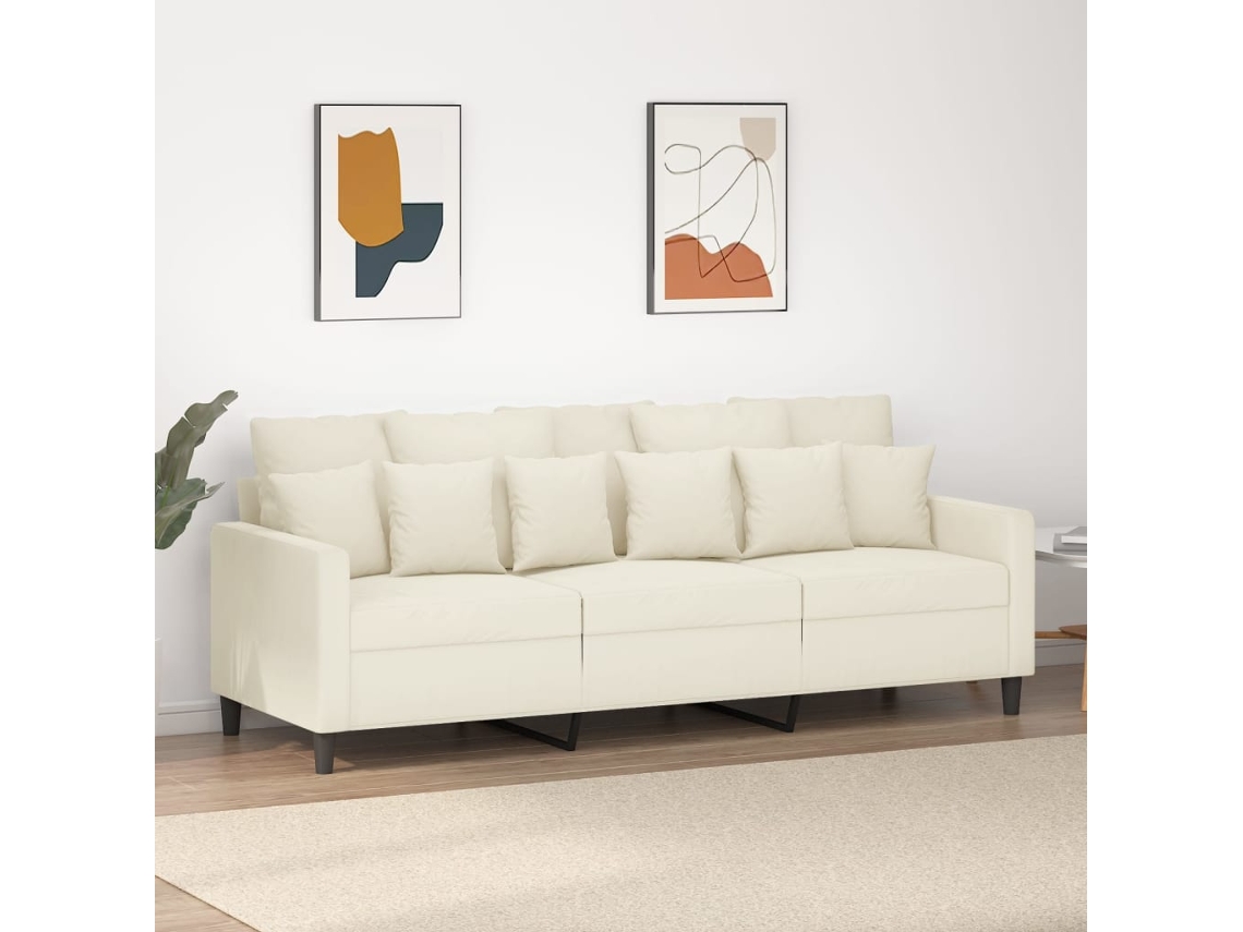 Sofá de terciopelo de 3 plazas, 180 cm, color crema, Wsd437250 Lovely Home