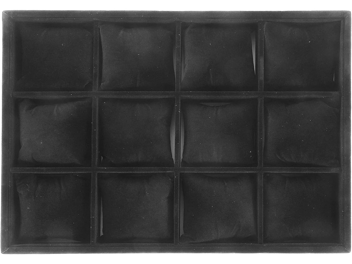 Soporte Expositor Pulseras Terciopelo Negro 12 Compartimentos Cojines Organización Elegante Segura Escritorio