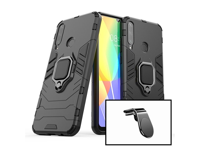 Kit Funda y Soporte Magnético Coche Samsung A20s 3x1 Military Defender Negro