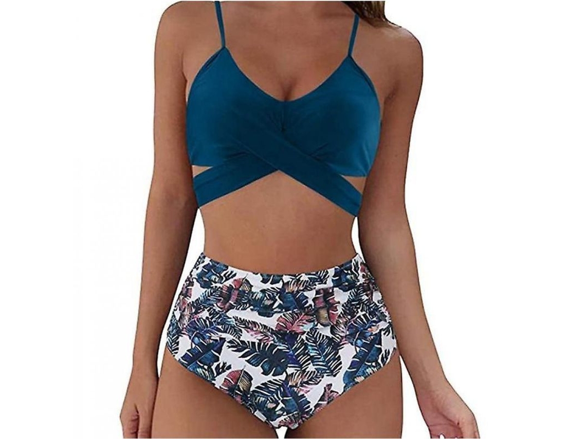 2026-traje De Baño De Dos Piezas Cheetah De Cintura Alta Para Mujer Con Estampado Leopardado Xl Azul