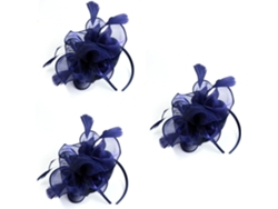 Conjunto De 3 Tiaras Artesanais Em Organza Azul Marinho Para Acessórios De Cabelo De Casamento.