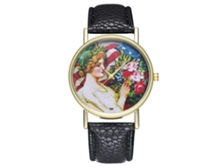 Reloj De Pulsera Unisex De Moda Con Correa De Piel Sintética, Estampado De Dibujos Animados Y Movimiento De Cuarzo Negro.