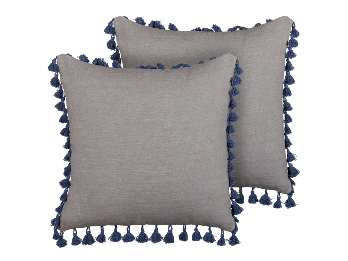 Juego de cojines decorativos BELIANI Carpinus de Lino Gris 45x45x10