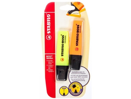 Marcador STABILO Boss Original Punta De Cincel Amarillo y Naranja (Punta de 2 mm y 5 mm)