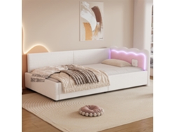 Sofá Cama Individual De Terciopelo Blanco De 90x200 Cm Con Led.