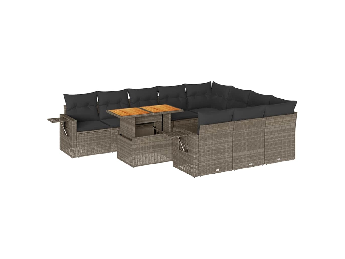Maison Exclusive - Set De Sofás De Jardín 11 Pzas Y Cojines Ratán Sintético Gris
