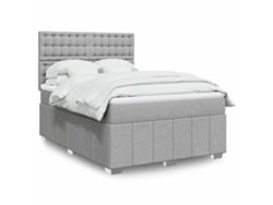 Cama Box Spring Con Colchón Tela Gris Claro 140x190 Cm