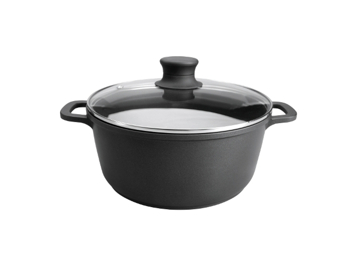 Cacerola de aluminio con tapa de vidrio fundido LACOR Titanium Pro D. 24 cm