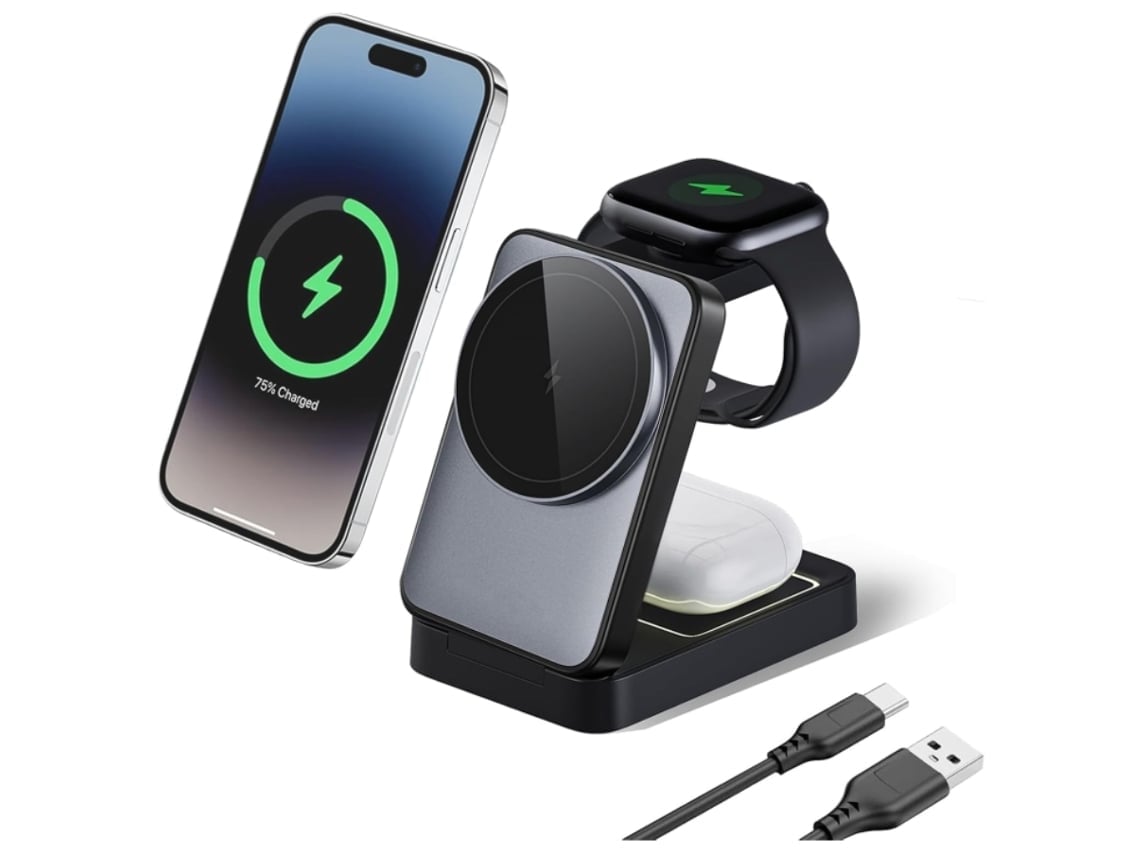 Estación de Carga Rápido Sem Fio para Apple YEMAESRE Negro