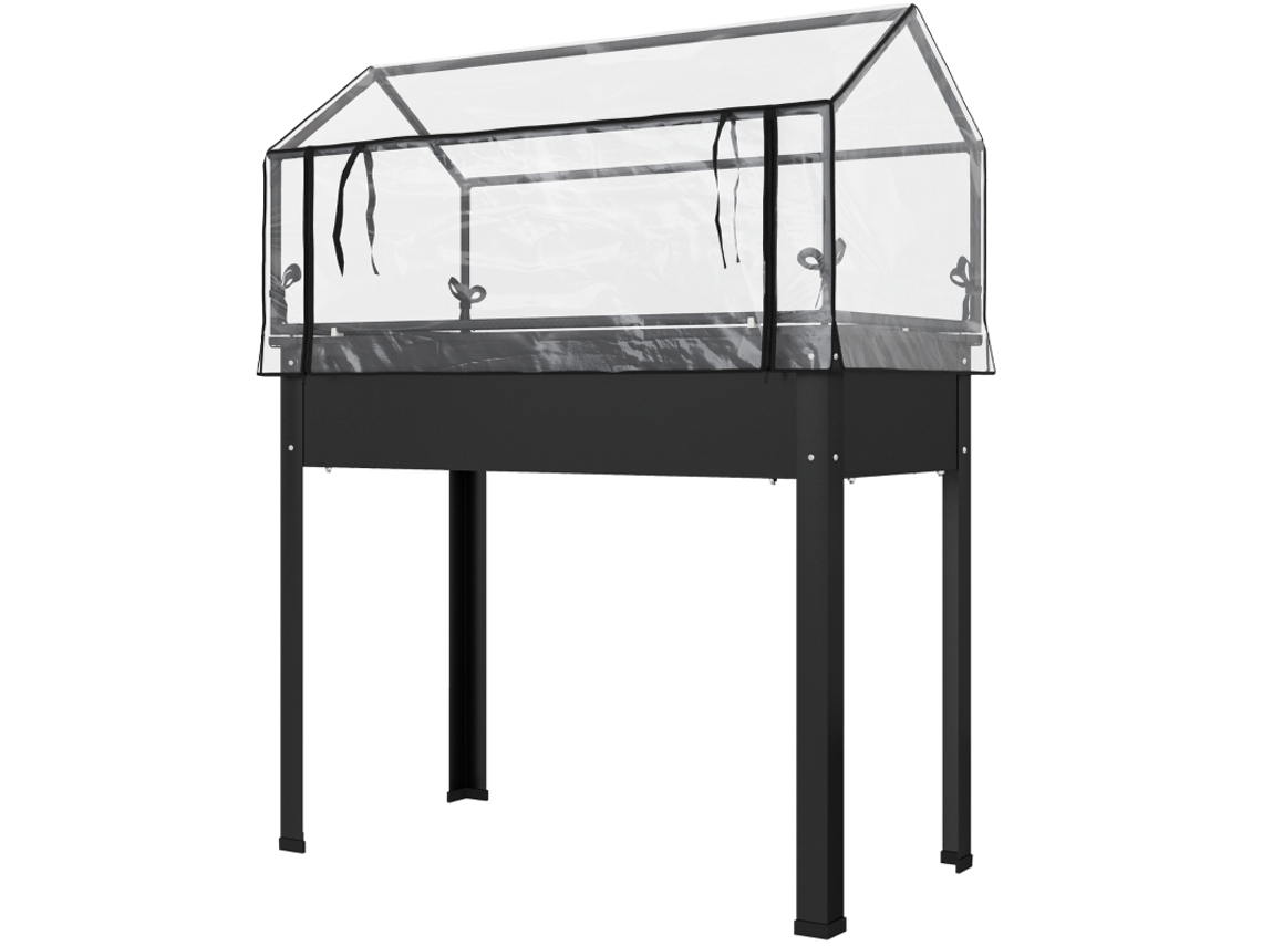 Macetero Elevado Para Invernadero De 100x48x124cm Con Drenaje, Color Negro.