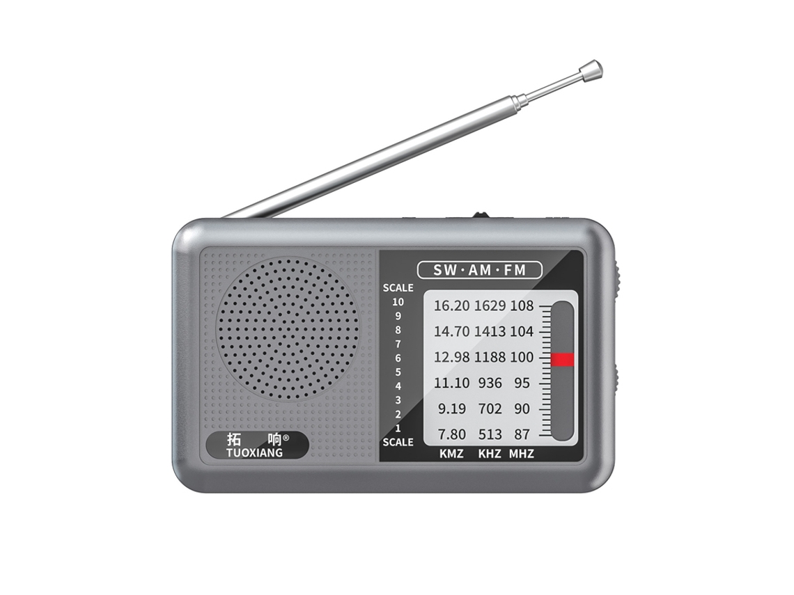 Mini radio portátil FM/AM/SW con chip DSP de alta sensibilidad, altavoz potente y conector para auriculares de 3,5 mm (gris)