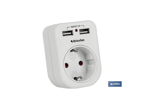 Adaptador enchufe 1 toma frontal+2 usb