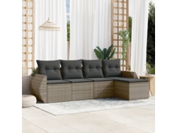 Conjunto de sofá de jardín de 5 piezas con cojines, ratán gris, DKD Home Decor