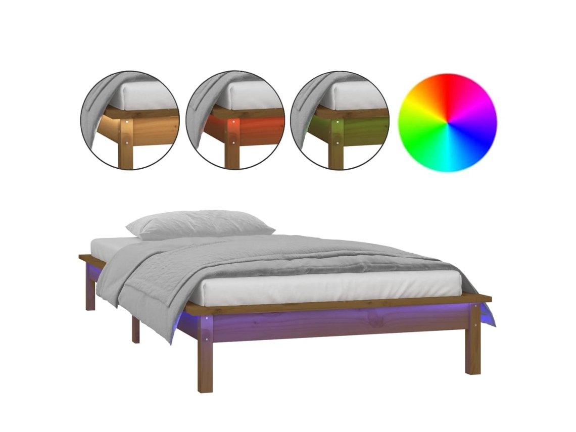 Maison Exclusive - Estructura De Cama Con Led Madera Maciza Marrón Miel 90x200 Cm