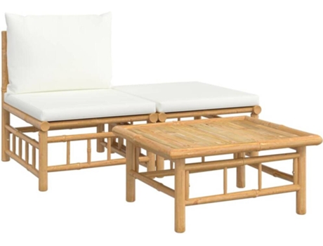Conjunto 3 Set de muebles de jardínVIDAXL bambú y cojines blanco crema