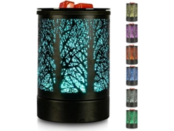2026-calentador De Cera Electrico Con 7 Luces Led Cambiantes Patrón Árbol Metal Negro