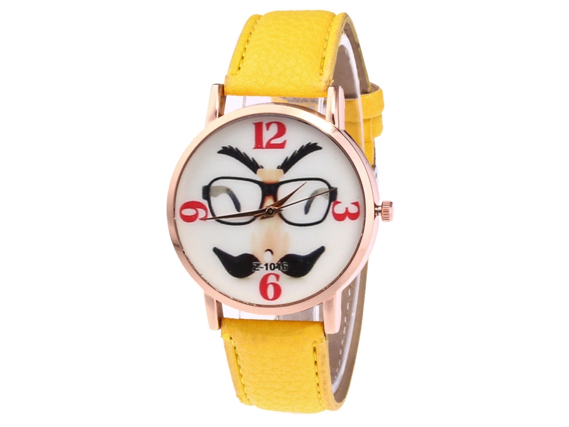 Reloj De Pulsera Unisex De Cuarzo Con Correa De Piel Sintética E Ilustración Moderna (amarillo)