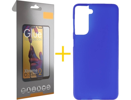 Carcasa y Protector de Pantalla de Vidrio Full Samsung S21 Plus SKYHE Silicona Lisa Azul
