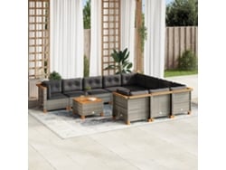 Conjunto de sofá de jardín de 11 piezas con cojines, ratán gris, DKD Home Decor