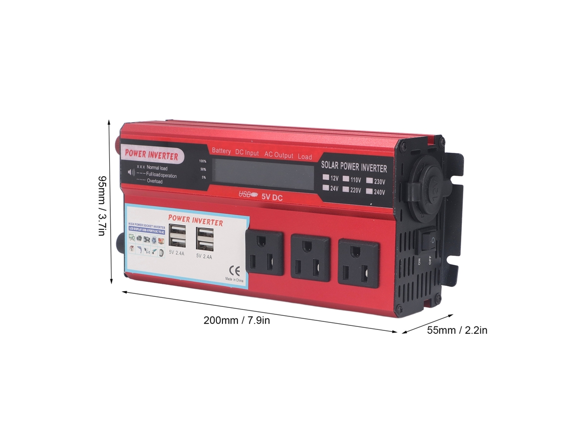 2026dz-inversor De Coche 500w Con 3 Enchufes 4 Puertos Usb Pantalla Lcd Onda Senoidal Modificada Convertidor Dc A Ac
