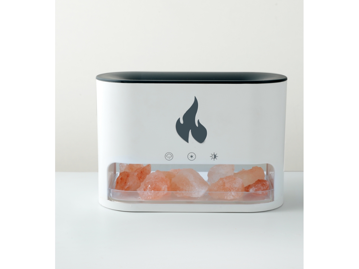 Difusor de aroma ultrasónico de niebla fría con LED, humidificador de aire para aromaterapia con efecto de llama 3D Mdug (blanco)