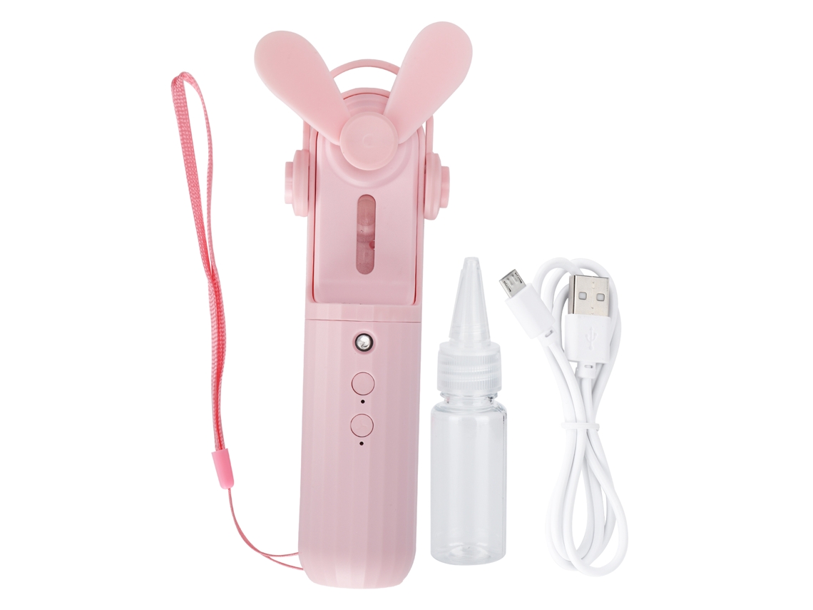 Ventilador silencioso portátil recargable por USB con función de batería externa y sistema de hidratación.