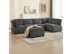 Sofá modular de 6 plazas, ergonómico, con compartimentos, convertible en cama en U/L/Mobrio.
