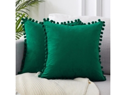 2026-funda Almohada Decorativa De Terciopelo Suave Con Pompones 18x18 Pulgadas Para Sofá Coche Dormitorio Paquete De 2 Verde Oscuro