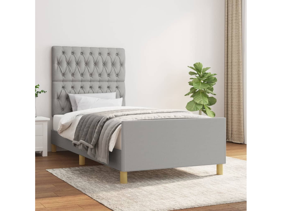 Cama con Plataforma y Cabecero de Tela Gris (90x200 cm)