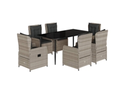 Conjunto 7 comedor jardín VIDAXL y cojines ratán sintético gris claro