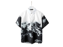 Camisa De Manga Corta, Estampada, Informal, Con Botones, Transpirable, Estilo Veraniego, De Poliéster.