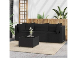Conjunto de muebles de jardín con cojines de mimbre negros, Dkd Home Decor