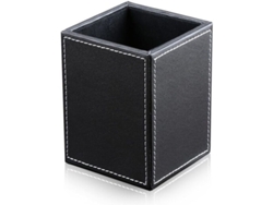 Portalápices Clásico De Piel Sintética Negra Para Oficina Y Estudio 8,7 X 8,7 X 12 Cm
