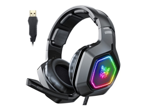 Auriculares para Juegos 7.1 Sonido Envolvente Virtual Auriculares Usb con Cable con Micrófono para Luz Arcoíris para PC Negro BISBISOUS