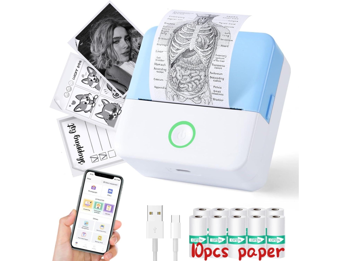 Mini Impresora Térmica, Impresora de Etiquetas Inalámbrica con Cinta, Compatible con iOS y Android Azul SIURN