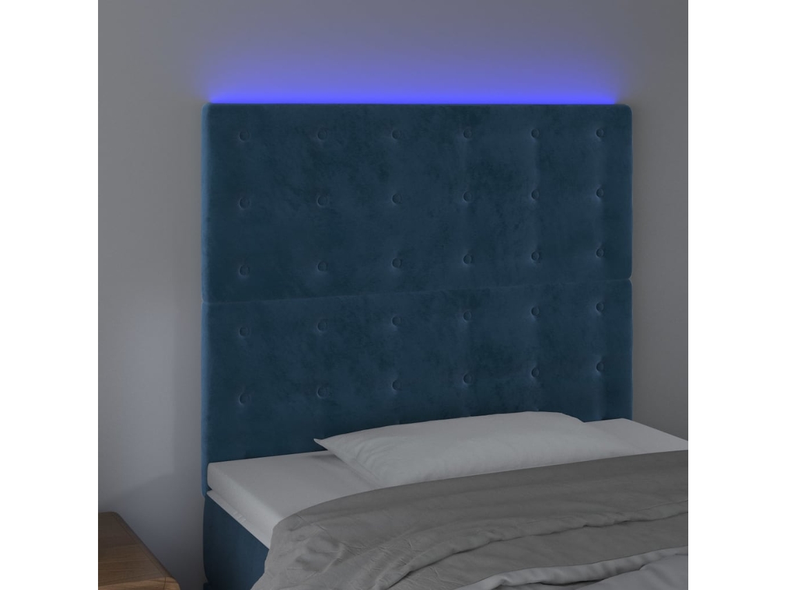 Cabecero Con Luces Led Terciopelo Azul Oscuro 90x5x118/128 Cm