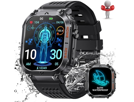 Smartwatch 5ATM a prueba de agua con llamada Pantalla grande de 2.02 'Reloj inteligente táctico resistente para exteriores con brújula Reloj de eje...