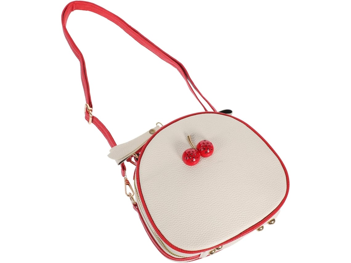Bolsa Transversal Fofa Em Couro Pu, Estampa De Cereja, Bege E Vermelha, Para Adolescentes.