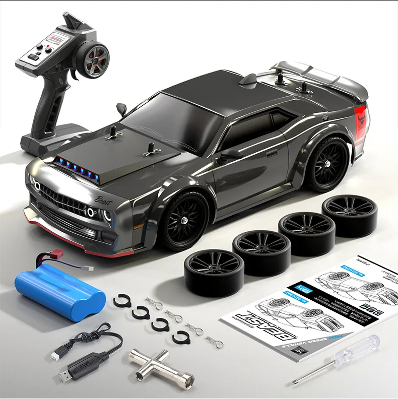 Carro de Controle Remoto, Velocidade Superior a 70 Km/h, Carro Esportivo de Controle Remoto com Tração nas Quatro Rodas Sem Escova. MDUG (preto)