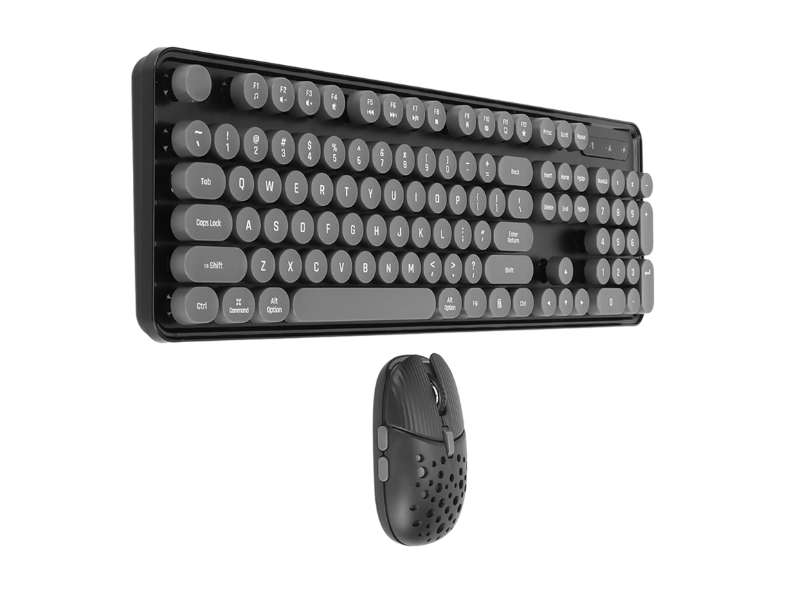 Teclado Y Ratón Inalámbricos Retro De 2,4 Ghz Con Teclas Redondas Y Teclado Numérico - Negro